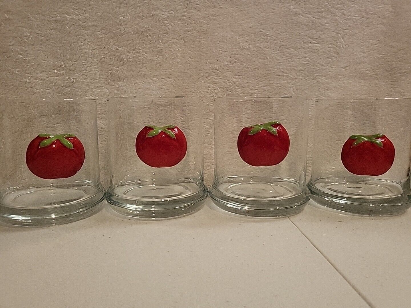 Vintage Bloody Mary Glass Ceramic Tomato on Glasses Set of 4 H.J STUTTER