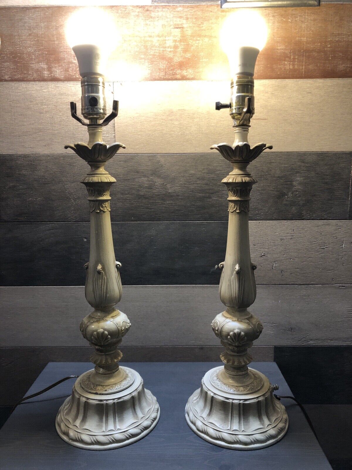 GORGEOUS Pair of Vintage Cream Extra Tall Lamps  