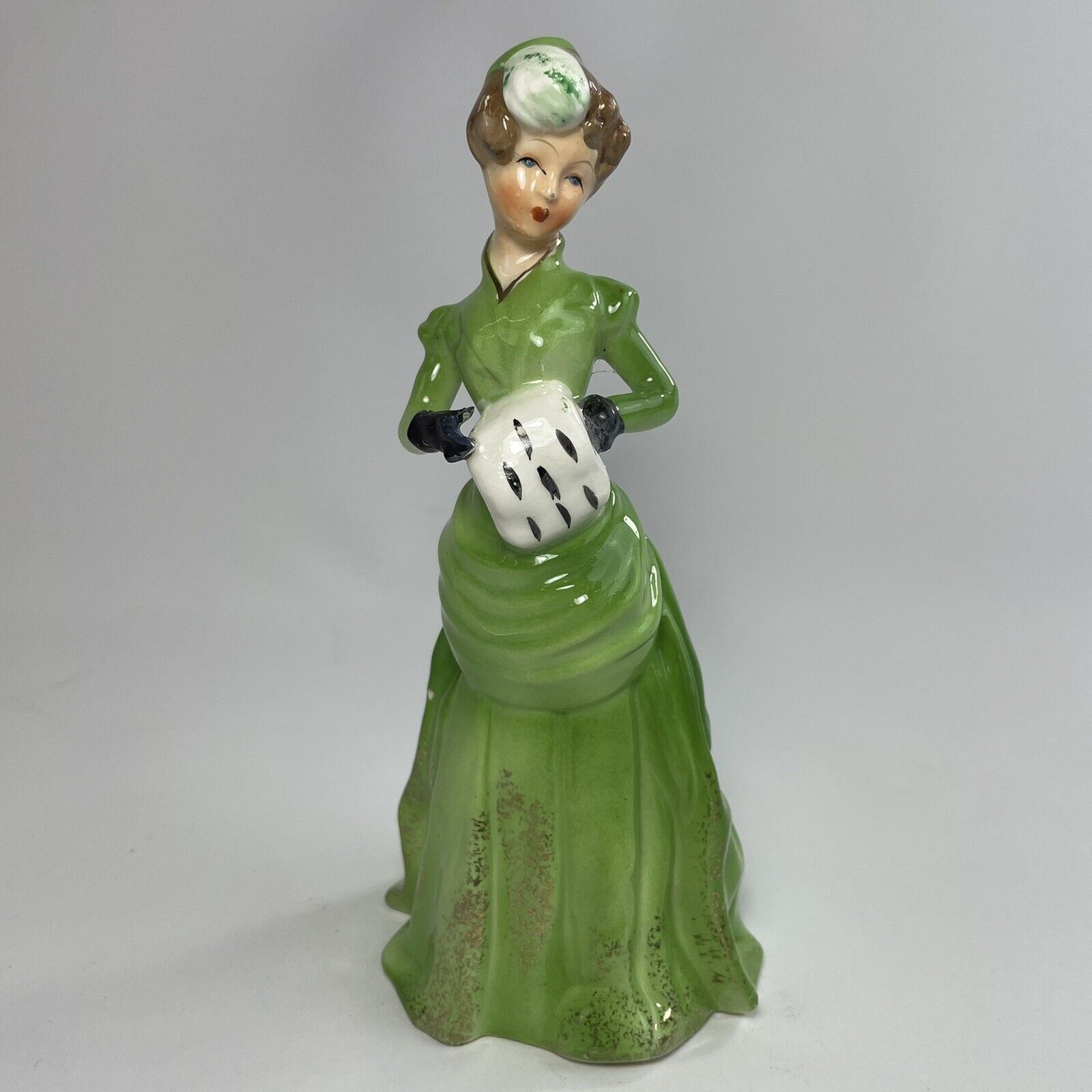 Vintage Victorian Lady Figurine Statue in Green Dress  As Is SEE