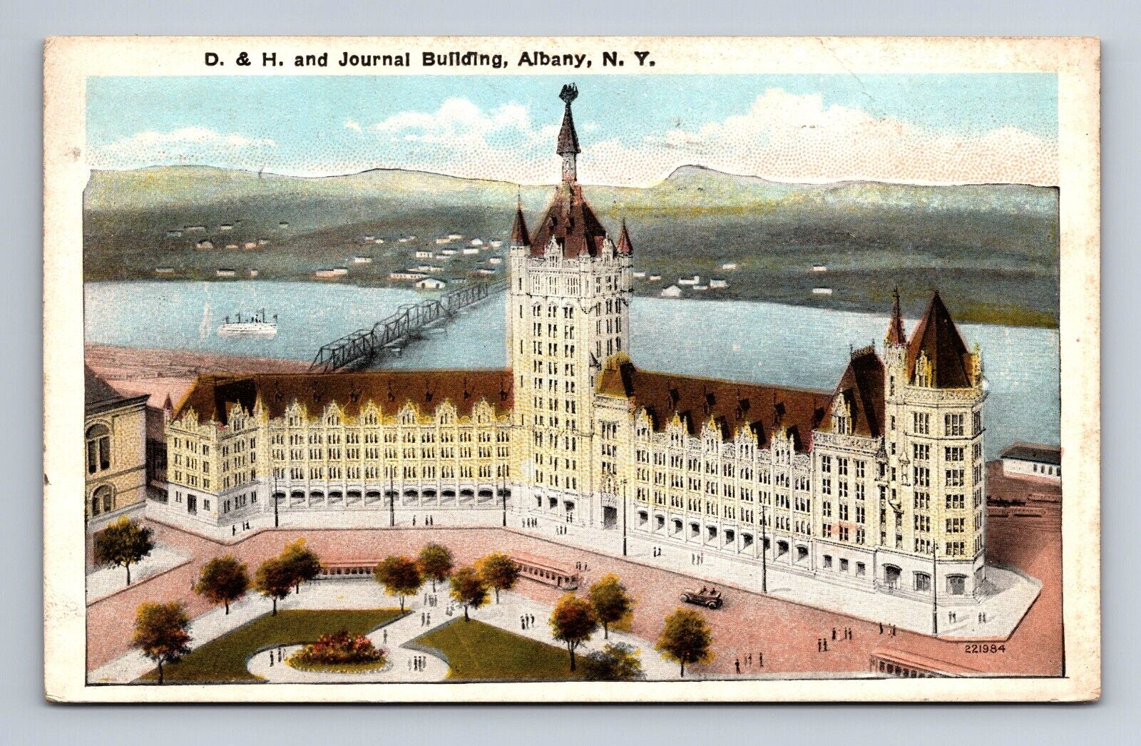 D & H and Journal Building Albany New York Aerial View Postcard c1921