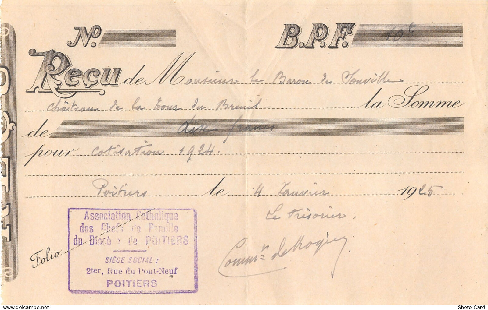 1925 ASSOC CATHOLIQUE DES CHEFS FAMILLE POITIERS-LE BARON SOUVILLE AU CHATEAU LA