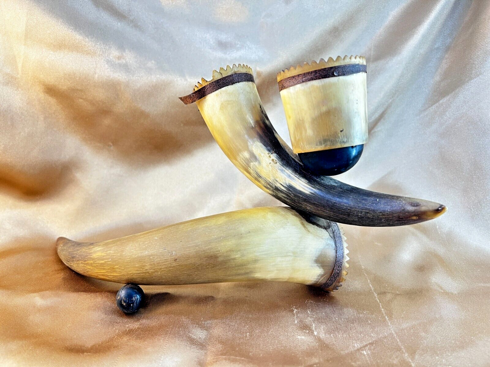 Antique Western Folk Art Style Steer Bull Horn Double Candle Cigar Match Holder