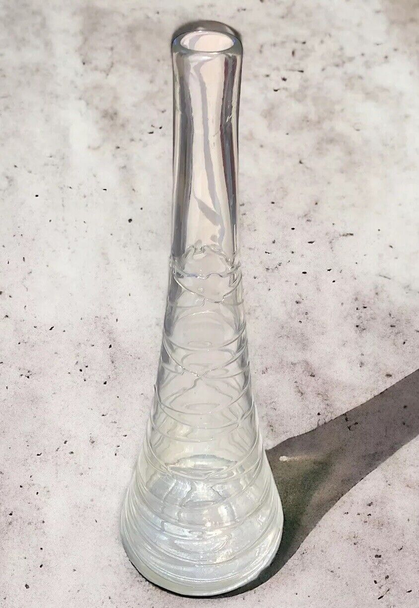 Vintage 20” Tall Hand Blown Spiraled Clear Glass Vase