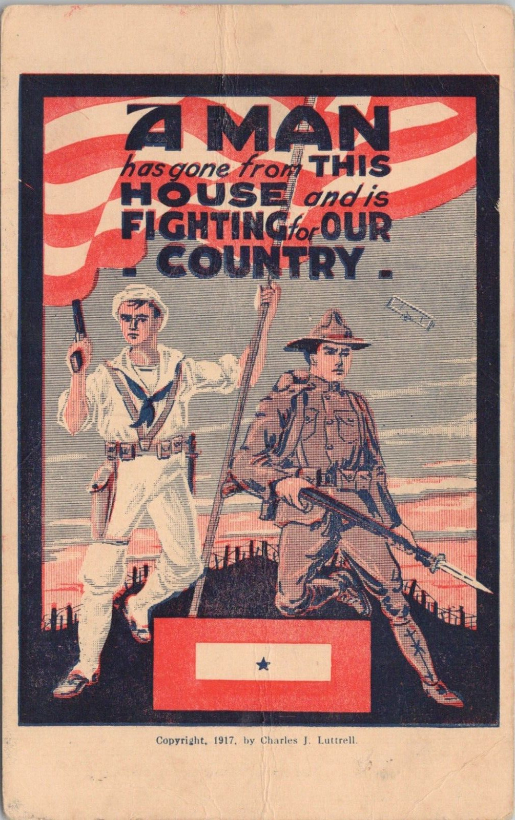 Lithograph - World War I Military Scene Patriotic Recruiting 1917 Service Series
