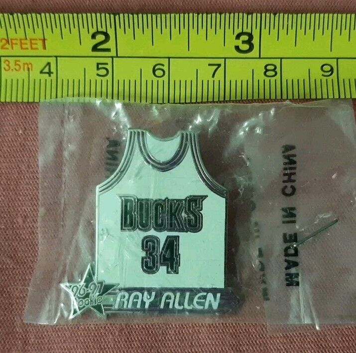 NBA Milwaukee Bucks 34 Ray Allen jersey hat lapel pin Basketball Rookie 96-97