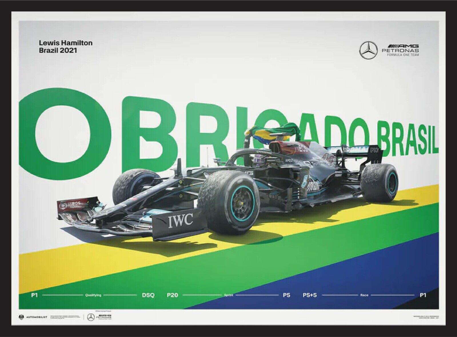 Lewis Hamilton 2021 Brazilian Grand Prix F1 Poster Obrigado Brasil Interlagos