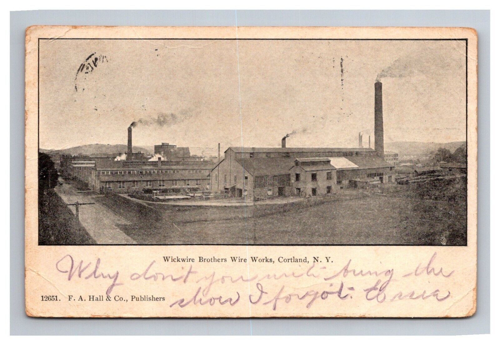 Postcard Cortland New York Wickwire Brothers Wire Works Factory