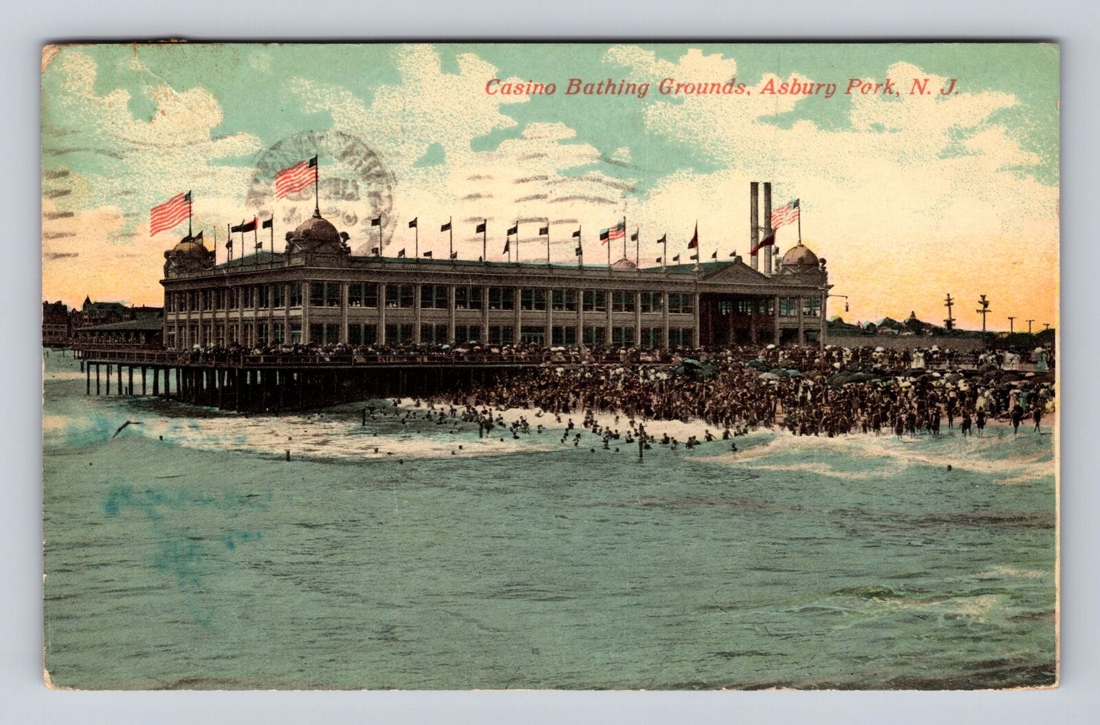 Asbury Park NJ-New Jersey, Casino Bathing Grounds Antique Vintage c1913 Postcard