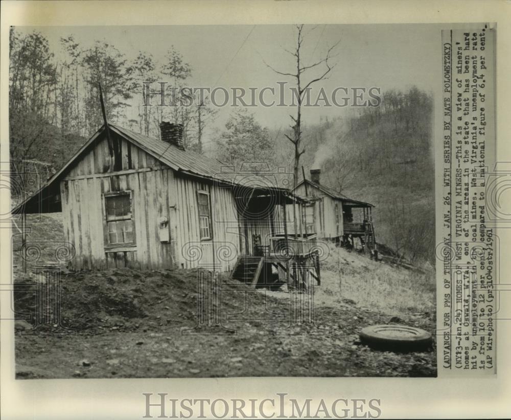 1961 Press Photo View of the miner's home at Oswald, West Virginia - noa89385