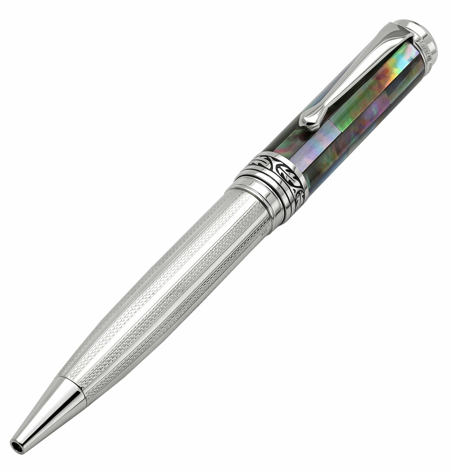 Xezo Handcrafted Maestro 925 Black Mother of Pearl and Silver Ballpoint Pen.