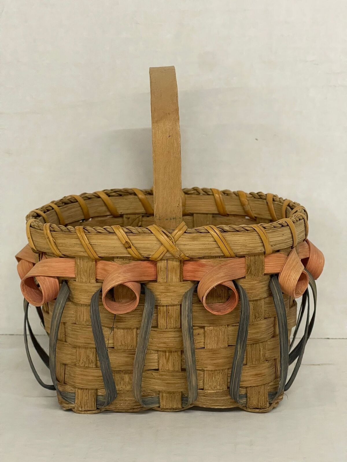 Vintage handwoven signed basket native country wicker