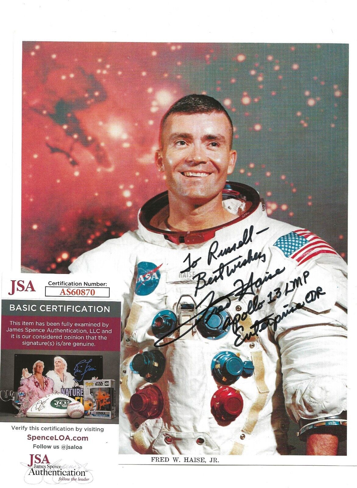 FRED HAISE signed autographed official NASA photo JSA Apollo 