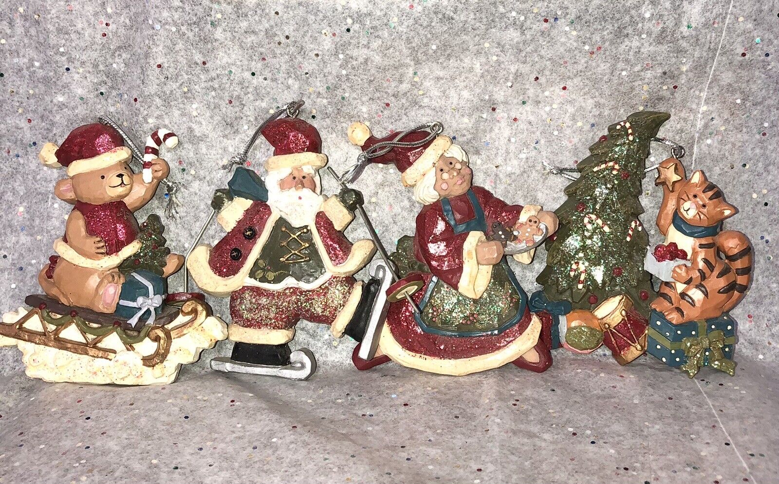 Bundle Christmas Ornaments Santa Mrs. Claus Cat Bear  