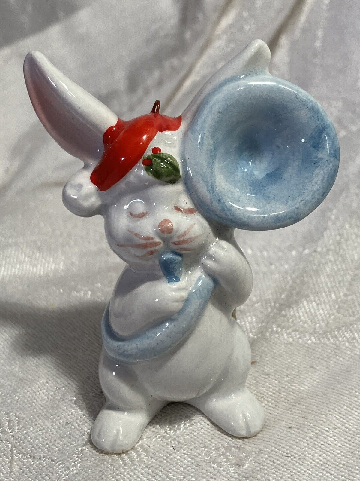 Vintage Fits & Floyd 1979 Ceramic Bunny Rabbit Musician Christmas Ornament 