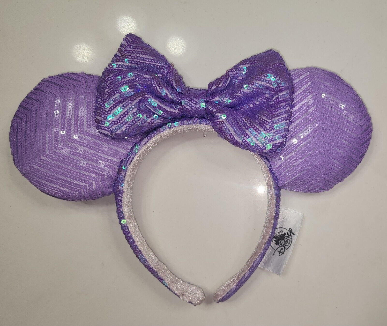 DisneyParks Minnie Iridescent Purple Lavender Sequin Glitter Headband Ears NWT