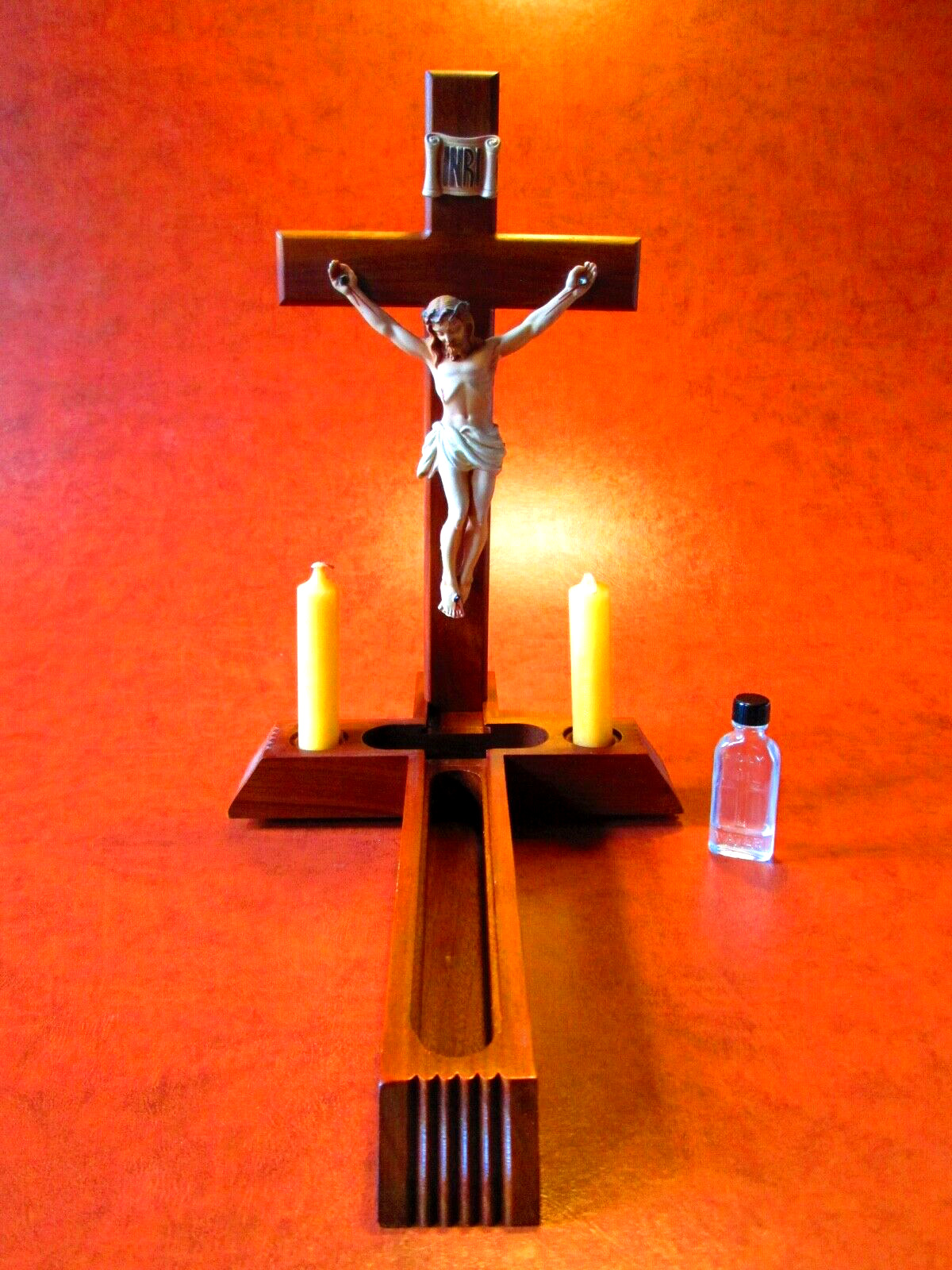 Vintage Crucifix Sick Call Marian Cross Complete Set Solid Black Walnut