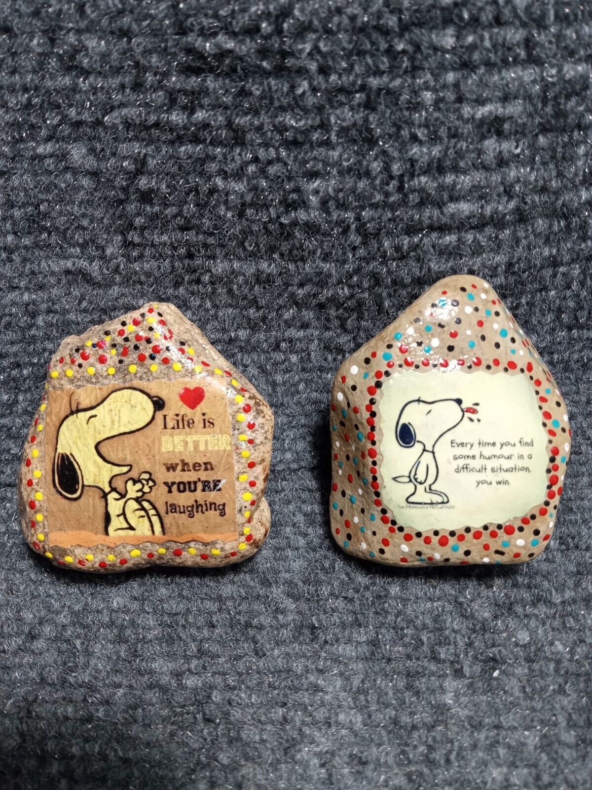 2 Snoopy Rock Paper Weights with Sue Fitzmaurice Quotes