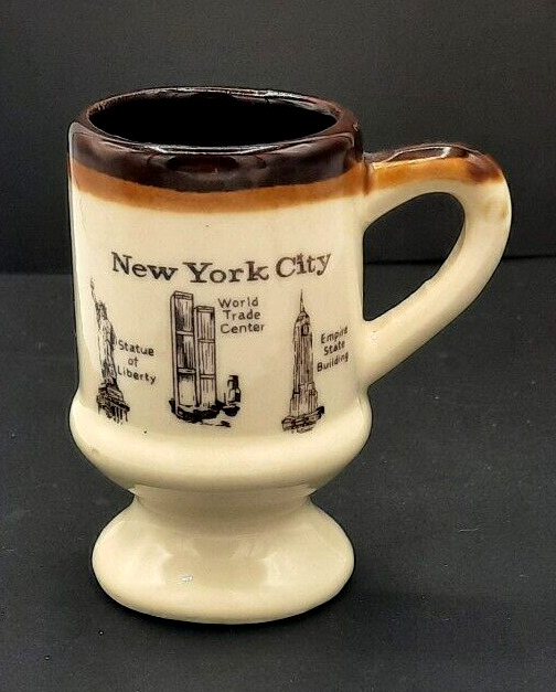 VTG New York City Ceramic Shot Glass Mini Mug World Trade Center Statue & Empire