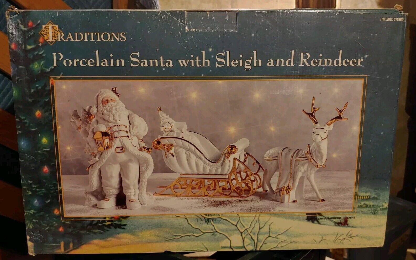 Traditions Porcelain Santa With Sleigh And Reindeer New Sealed