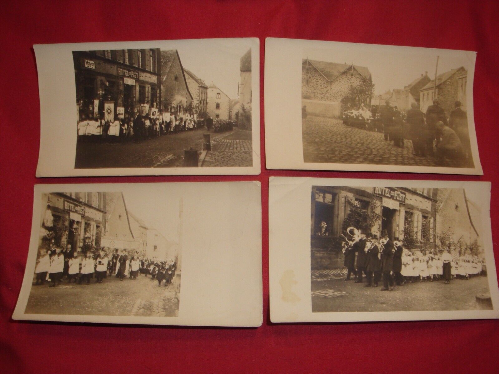 4 old photographs European Religious procession Funeral? Wedding? WW2 era photos