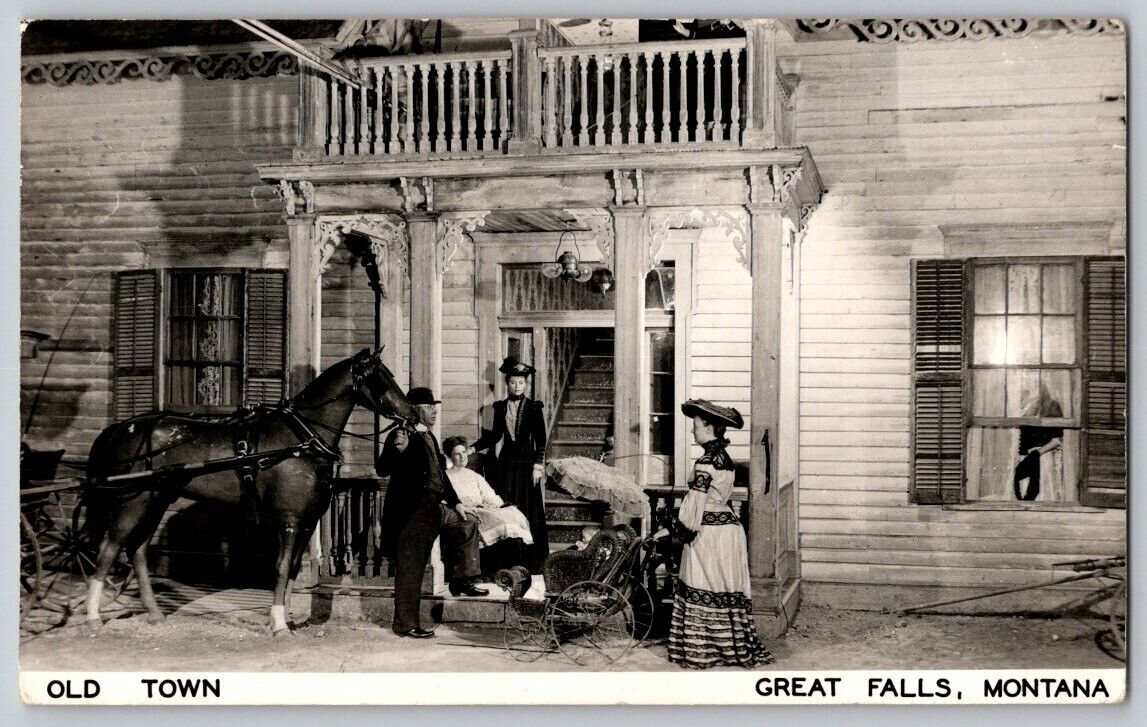 Vintage Old Town Great Falls Montana reenactment outside house RPPC Postcard