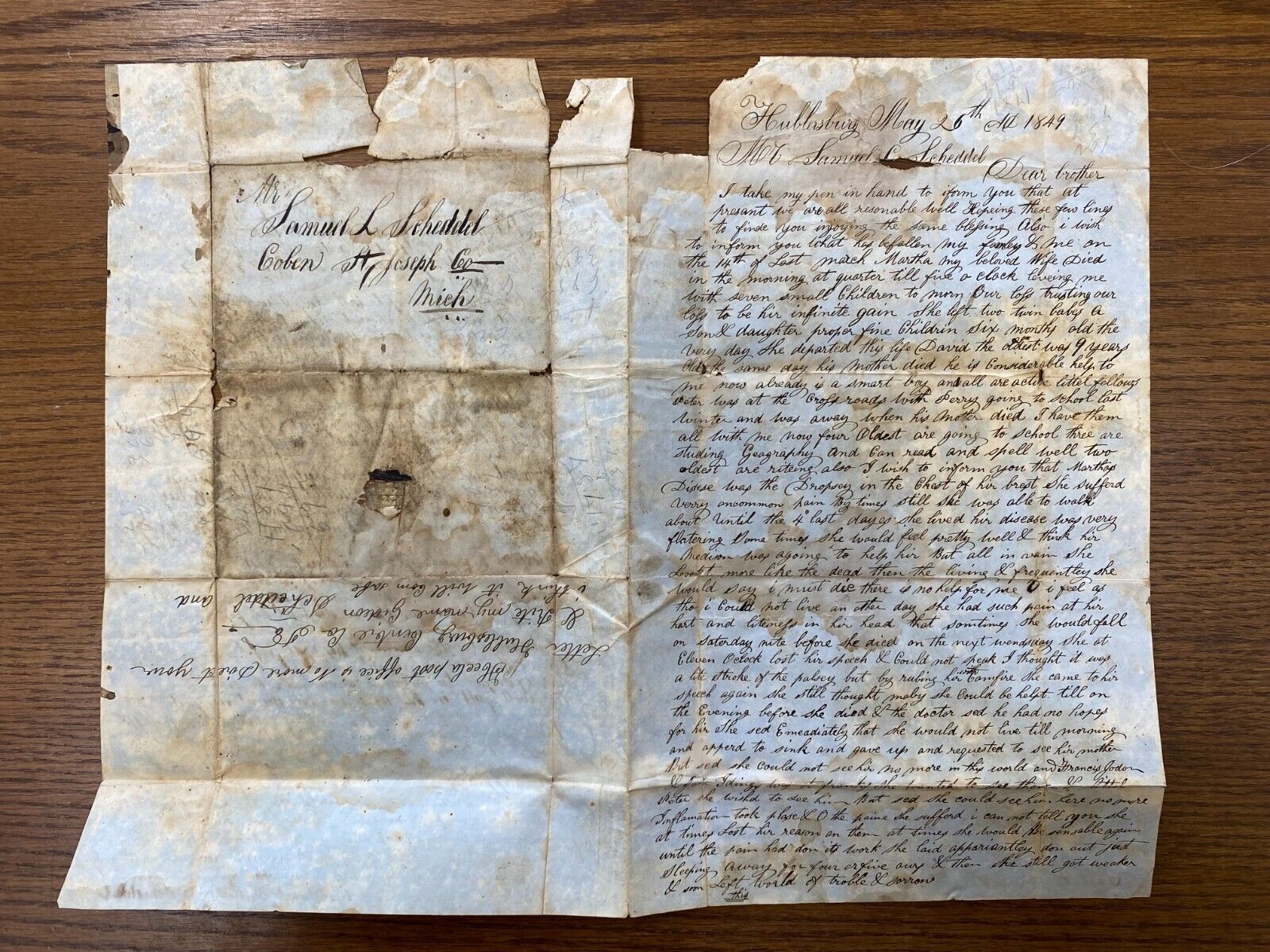 Gideon Schedelel Samuel Brother Hublersburg 1849 Spiritual antique Letter MBE164