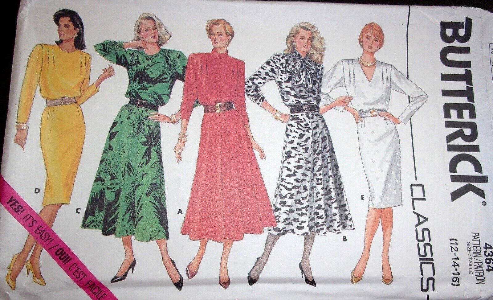 Vtg 80\'s Butterick Pattern 4364 Long Sleeve Dress Two Skirts Size 12-16 Uncut