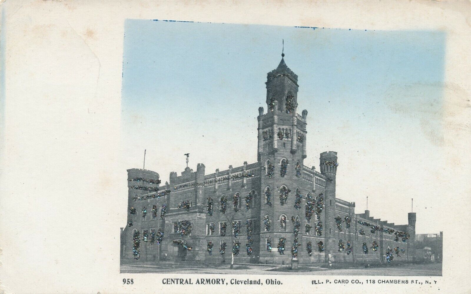CLEVELAND OH – Central Armory Glitter Covered Postcard – udb (pre 1908)
