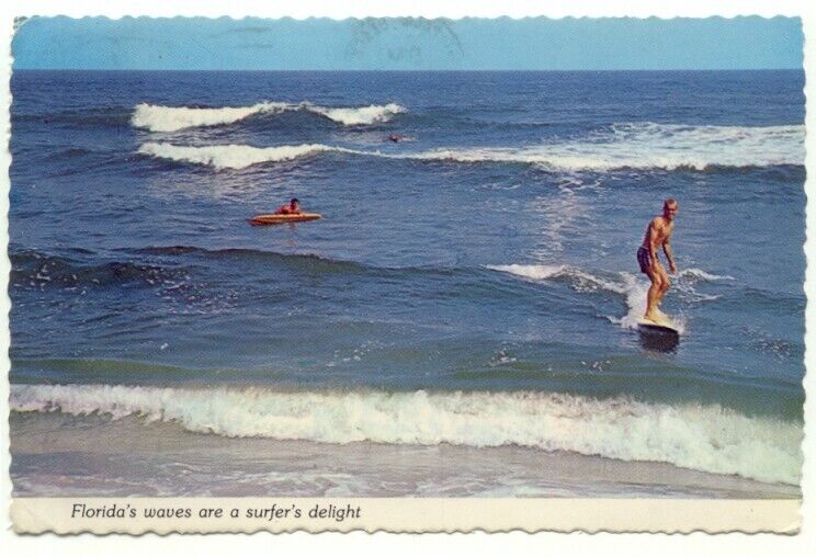 Florida Waves are A Surfer\'s Delight Surfing Surf Board Postcard