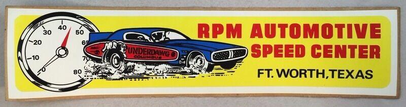 c1960s Large Hot Rod Racing Decal RPM Auto Center Fort Worth Underdawg Columbus