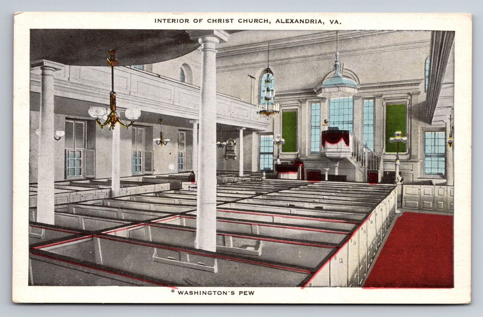 Christ Church Interior Alexandria Virginia Vintage Unposted Postcard