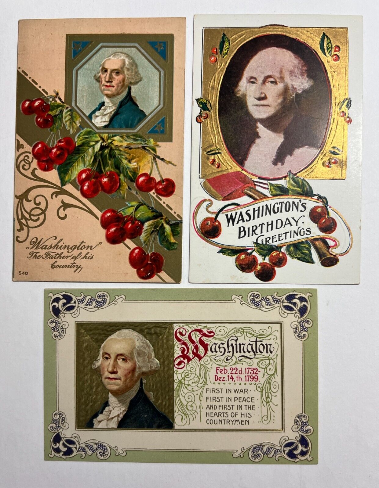3 Early 20th C George Washington postcards; divided backs; unposted