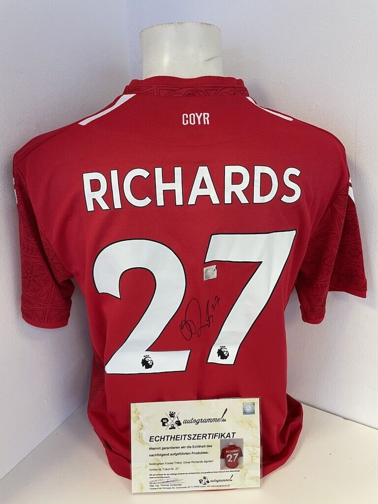 Nottingham Forest Jersey Omar Richards Signed Autograph Football England COA M