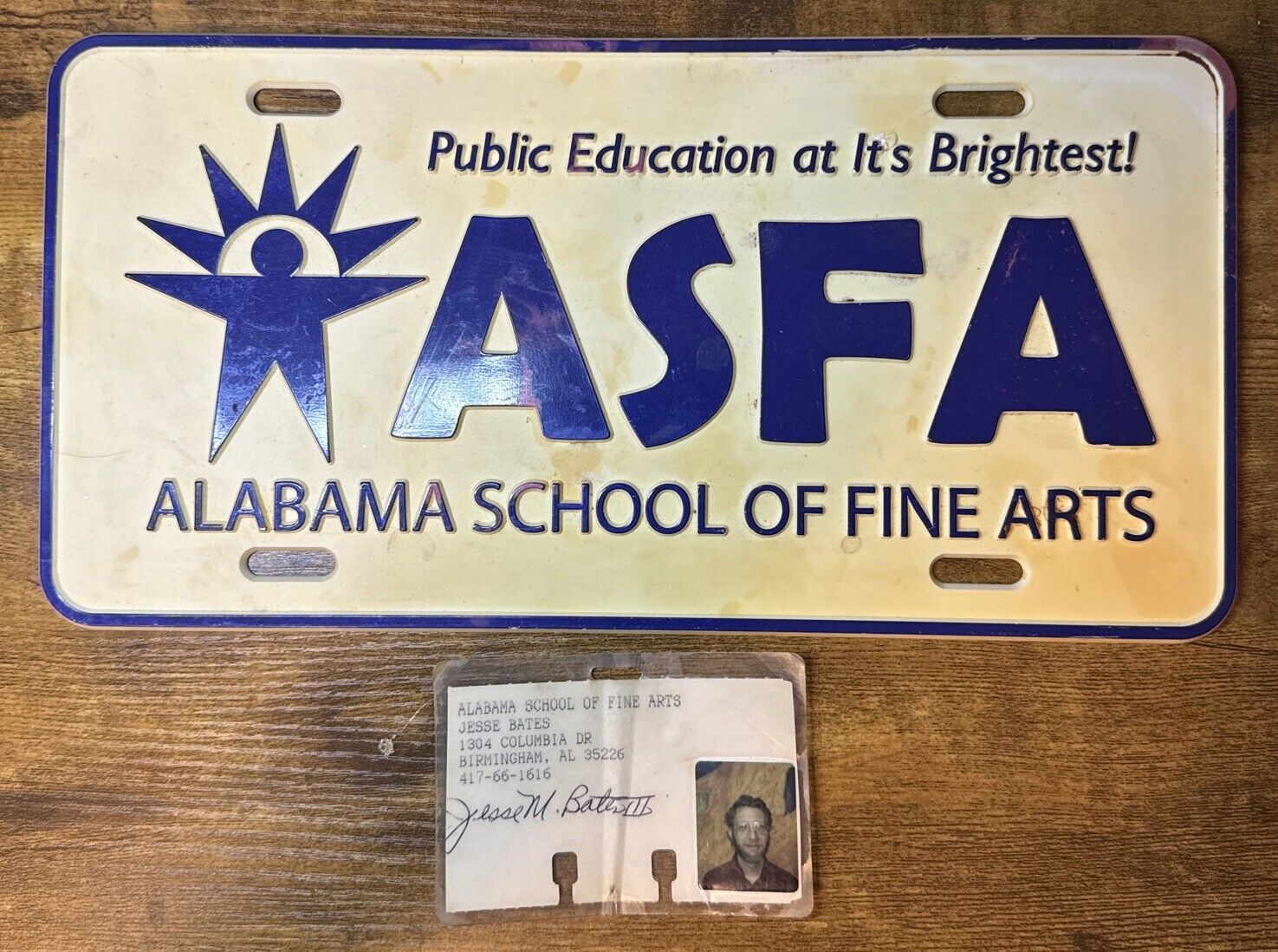 Alabama School of Fine Arts ASFA Birmingham License Plate & Badge~Vintage
