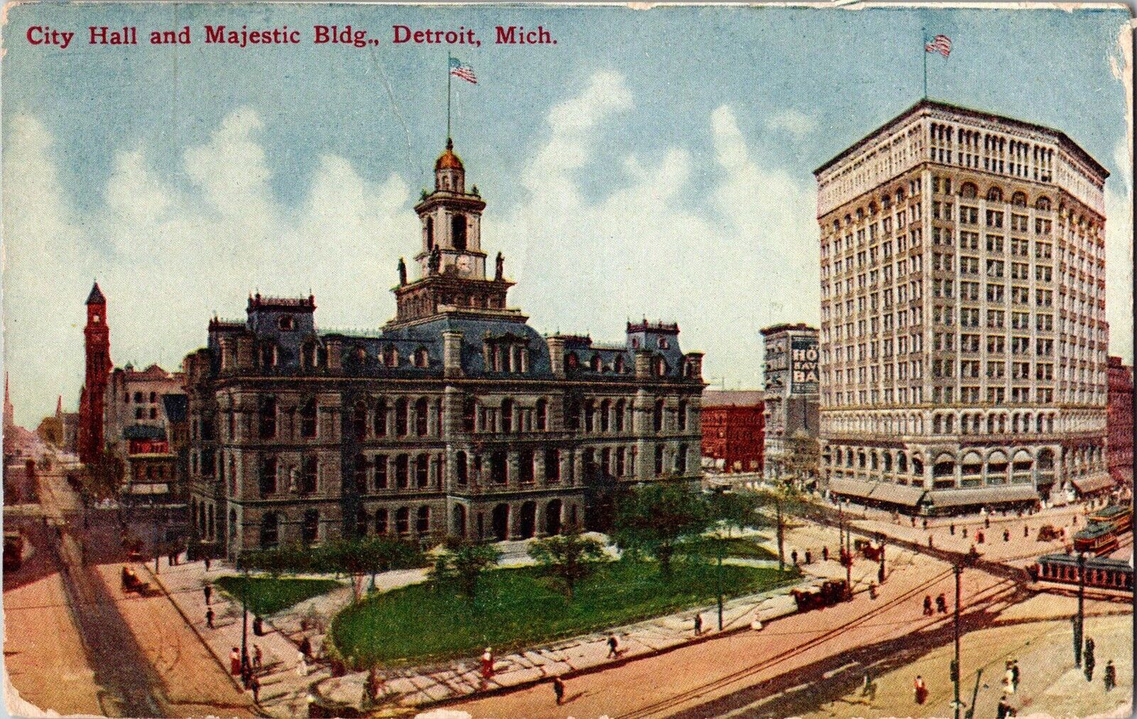 Michigan Postcard: City Hall & Majestic Building, Detroit, Michigan
