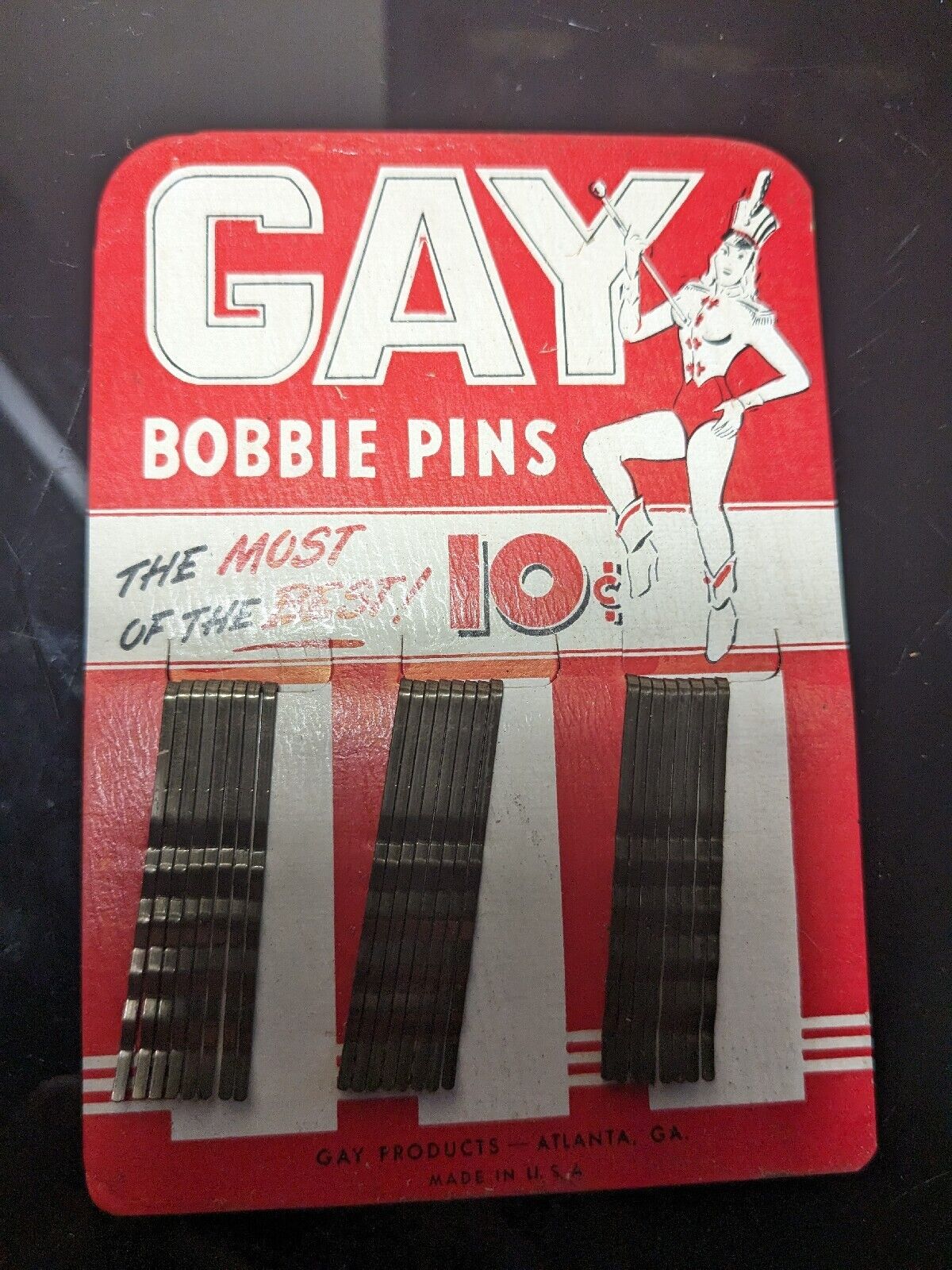 Retro Design Gay Bobbie Pins Vintage 1950's Black Hair New Old Rare Antique BIN 