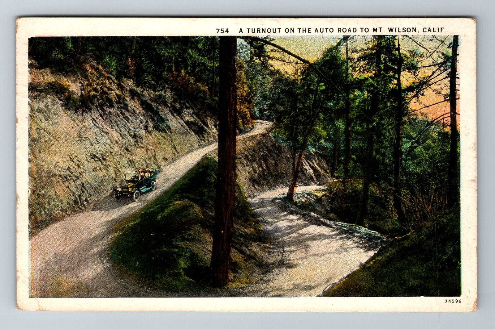 Mt Wilson CA-California, Turnout On The Auto Road, Vintage c1936 Postcard