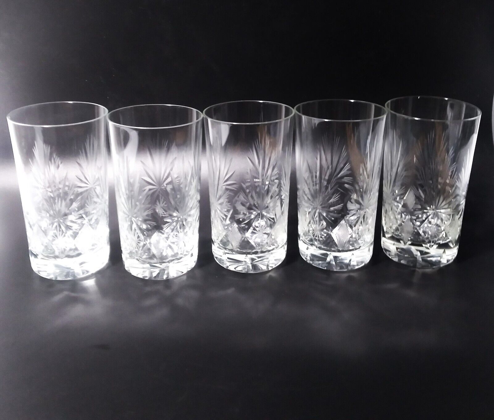 5 American Brilliant Cut Crystal Highball Glasses Tumblers Antique ABP 5.5\
