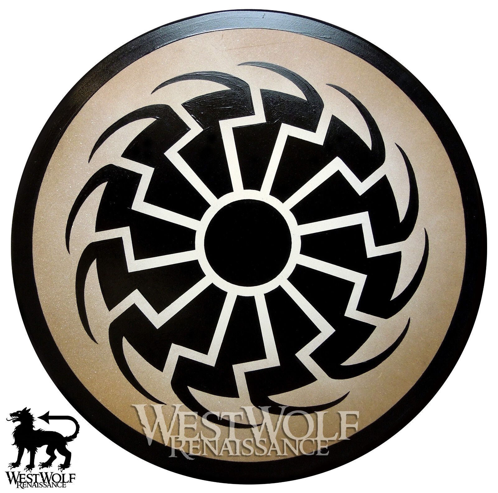 Round Black Sun Viking Shield -- sca/larp/medieval/dark ages/wooden/armor/sheild
