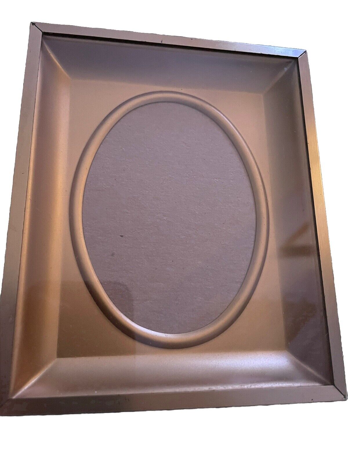 Vintage MCM 4x5 Gold Finished Recessed Oval Picture Frame Glass Dimensional