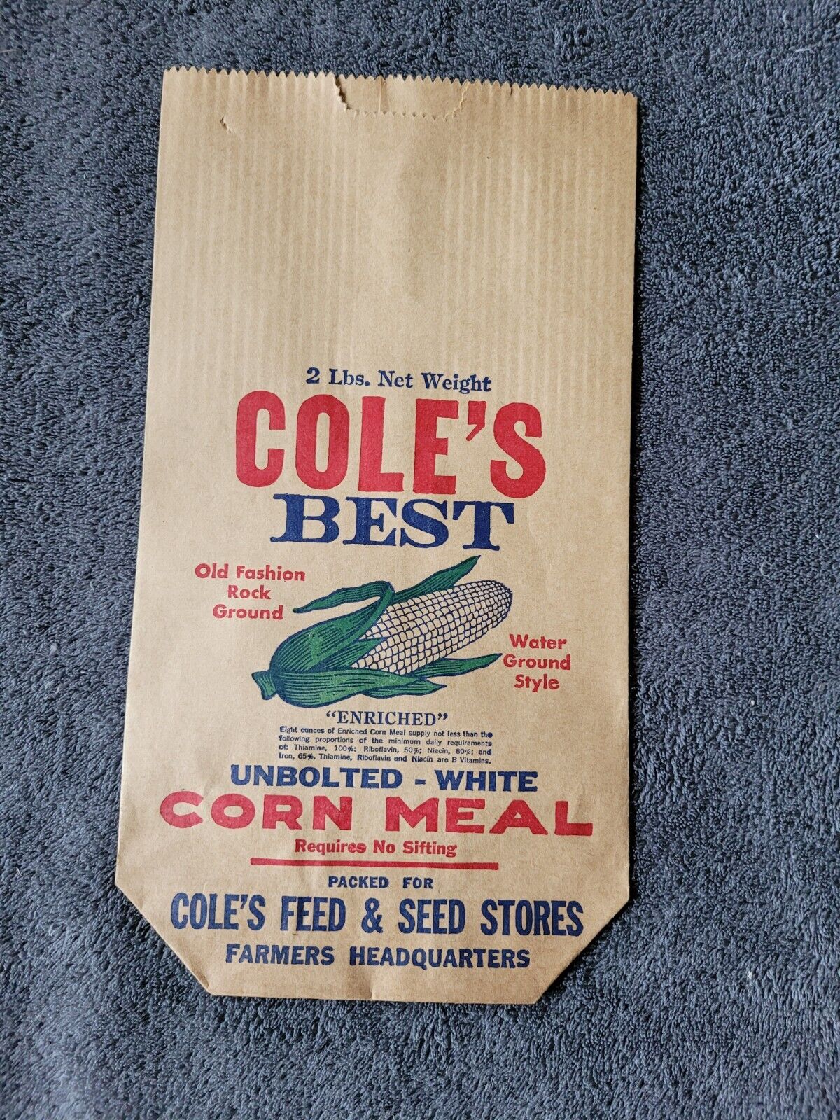 Vintage Cole's Best Corn Meal Advertising Bag