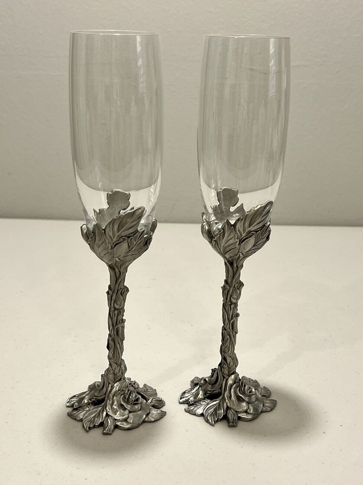 2 Seagull Canada Pewter Champagne ROSE Flutes 1995 Etain Zinn - Toasting