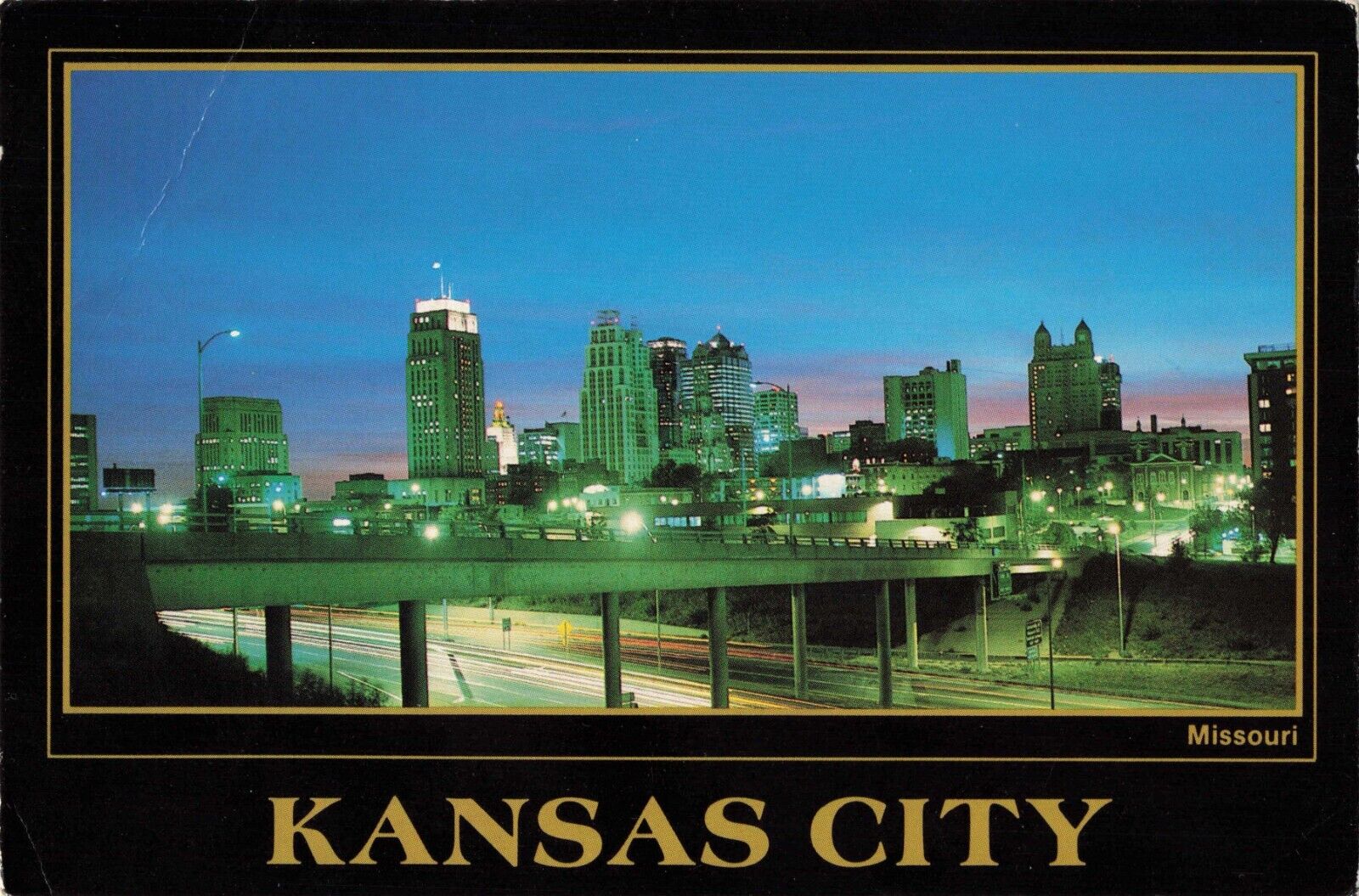 Kansas City MO Missouri, City Skyline at Dusk, Vintage Postcard