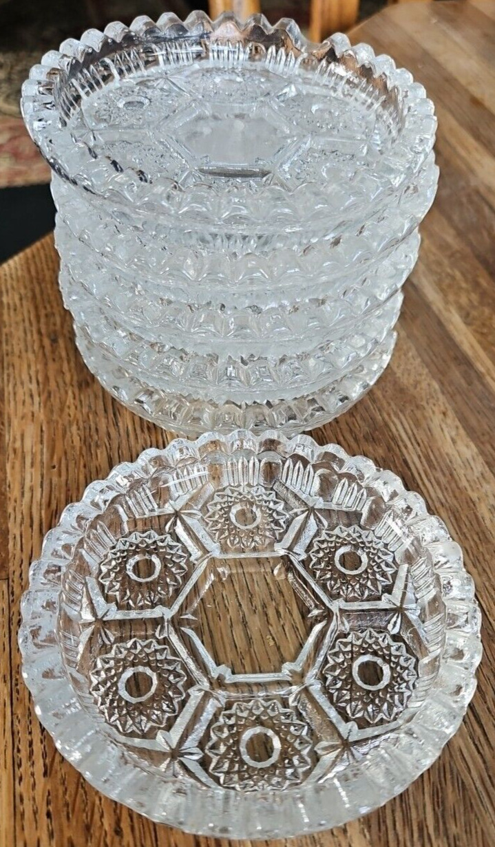 6 VTG Diamond Crystal Ashtray Made In Italy Round Cut Glass Action Industries 