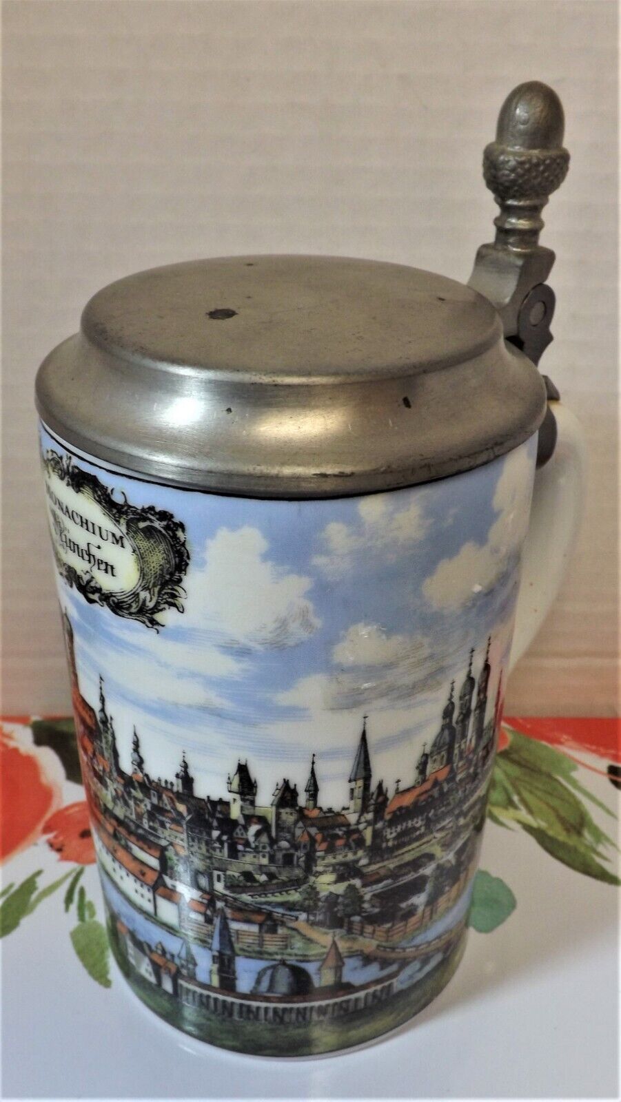 West Germany AK Kaiser Beer STEIN MUNICH MUNCHEN Ceramic Porcelain Pewter Lid