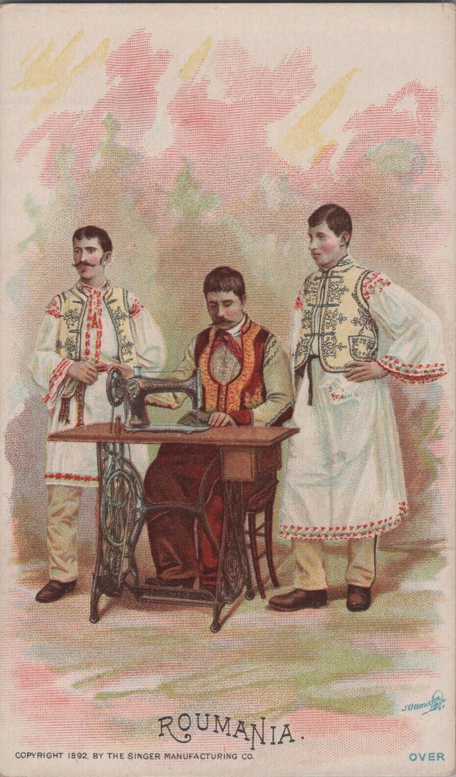 c1892 Singer Mfg. Co. Sewing Trade Card ROUMANIA Costumes of All Nations