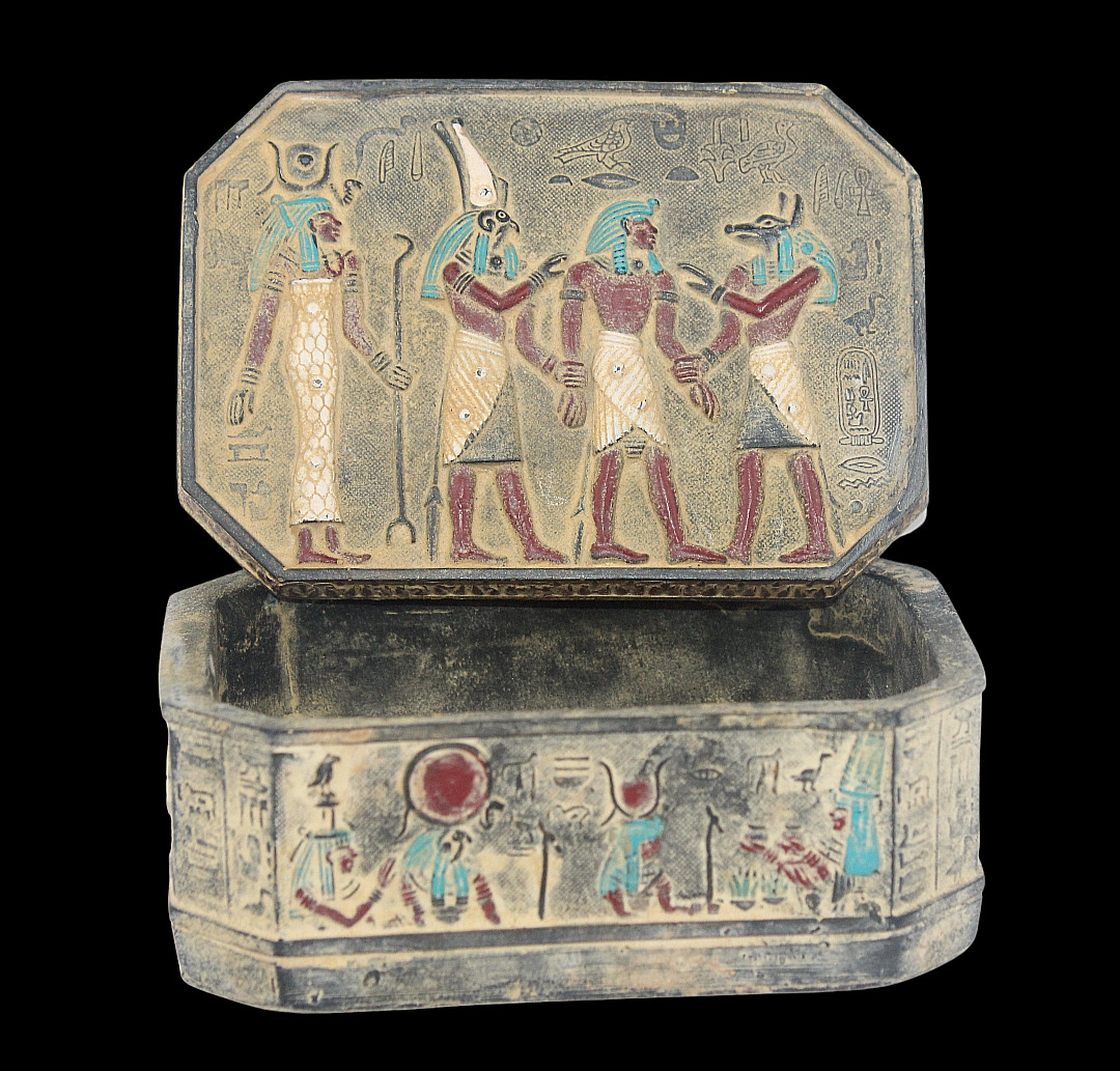 RARE ANCIENT EGYPTIAN PHARAONIC ANTIQUE ANUBIS ISIS Horus Jewelry Box -EGYCOM