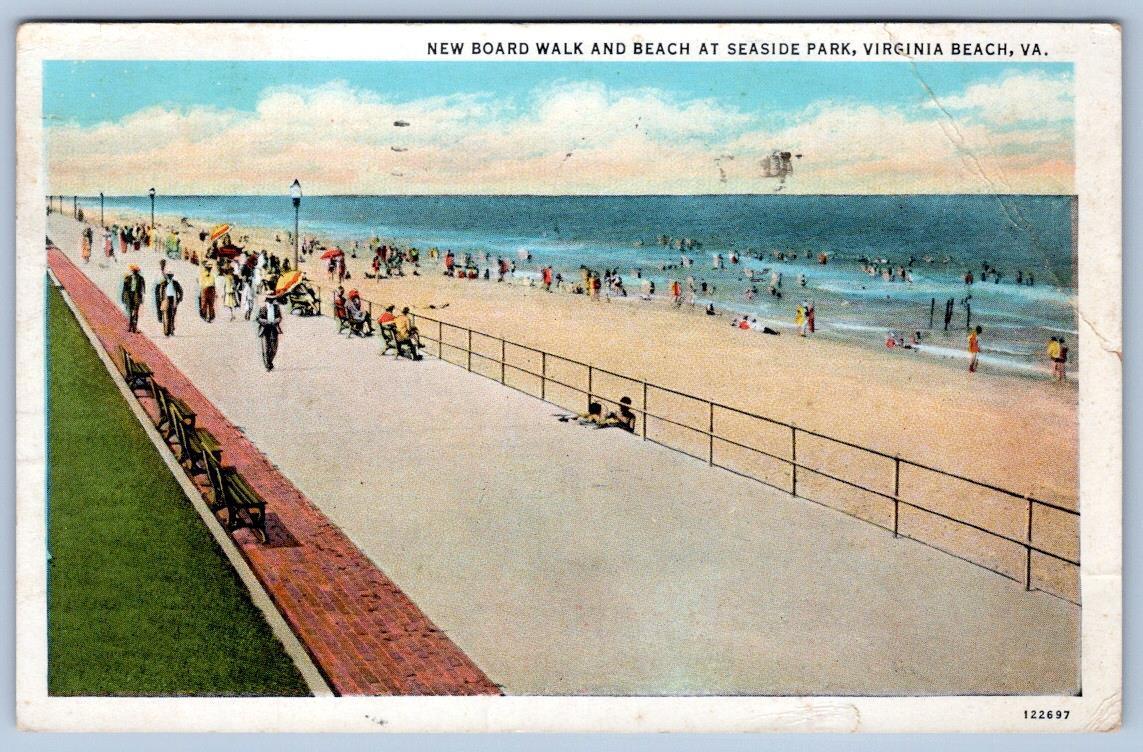 1934 NEW BOARDWALK AT SEASIDE PARK VIRGINIA BEACH VA VINTAGE POSTCARD