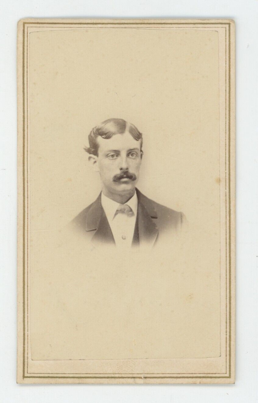 Antique CDV Circa 1860s Handsome Dapper Man With Mustache in Suit Springfield MA