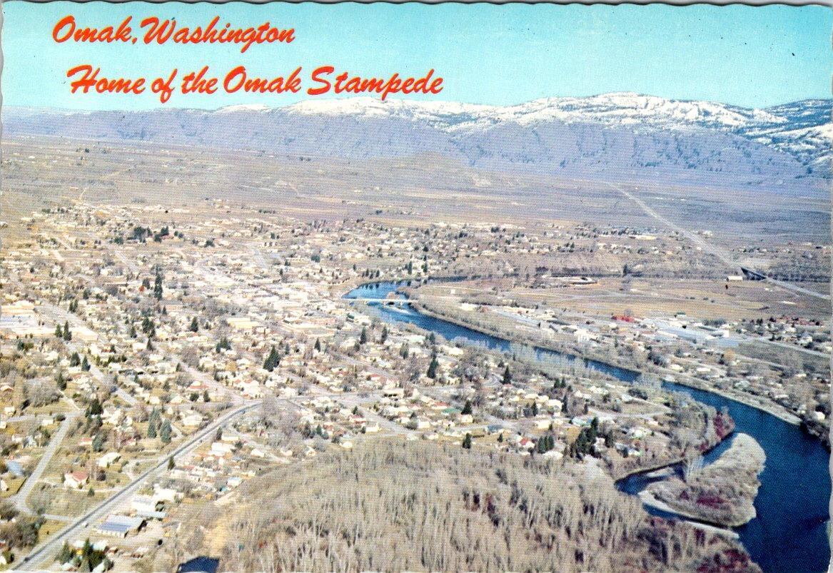 Omak, WA Washington  AERIAL VIEW Okanogan County~Stampede Home 1978 4X6 Postcard